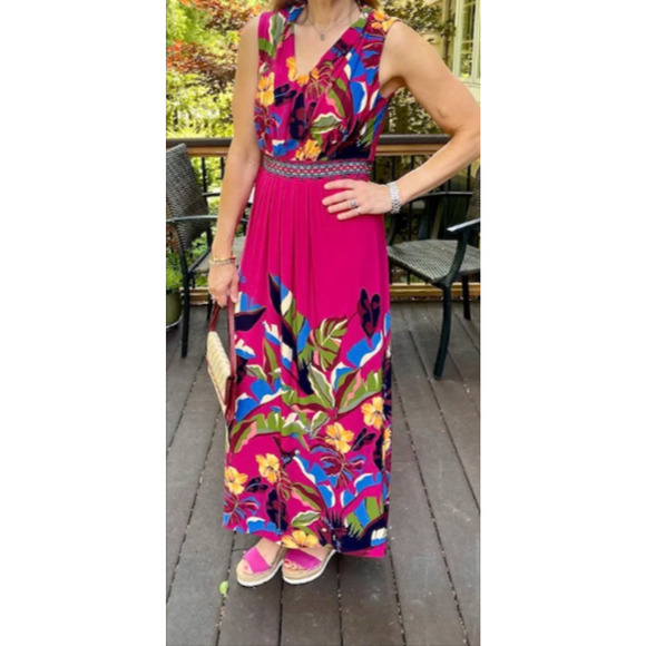 Chico's V-Neck Sleeveless Floral Maxi Dress Size 2 - Picture 1 of 6